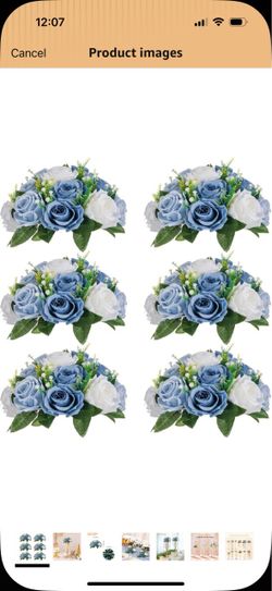 NUPTIO Flower Balls Wedding Table Centerpieces, Dusty Blue & White Roses 6 Pcs Artificial Silk Floral Bouquet Arrangement, for Bridal Shower, Birthday