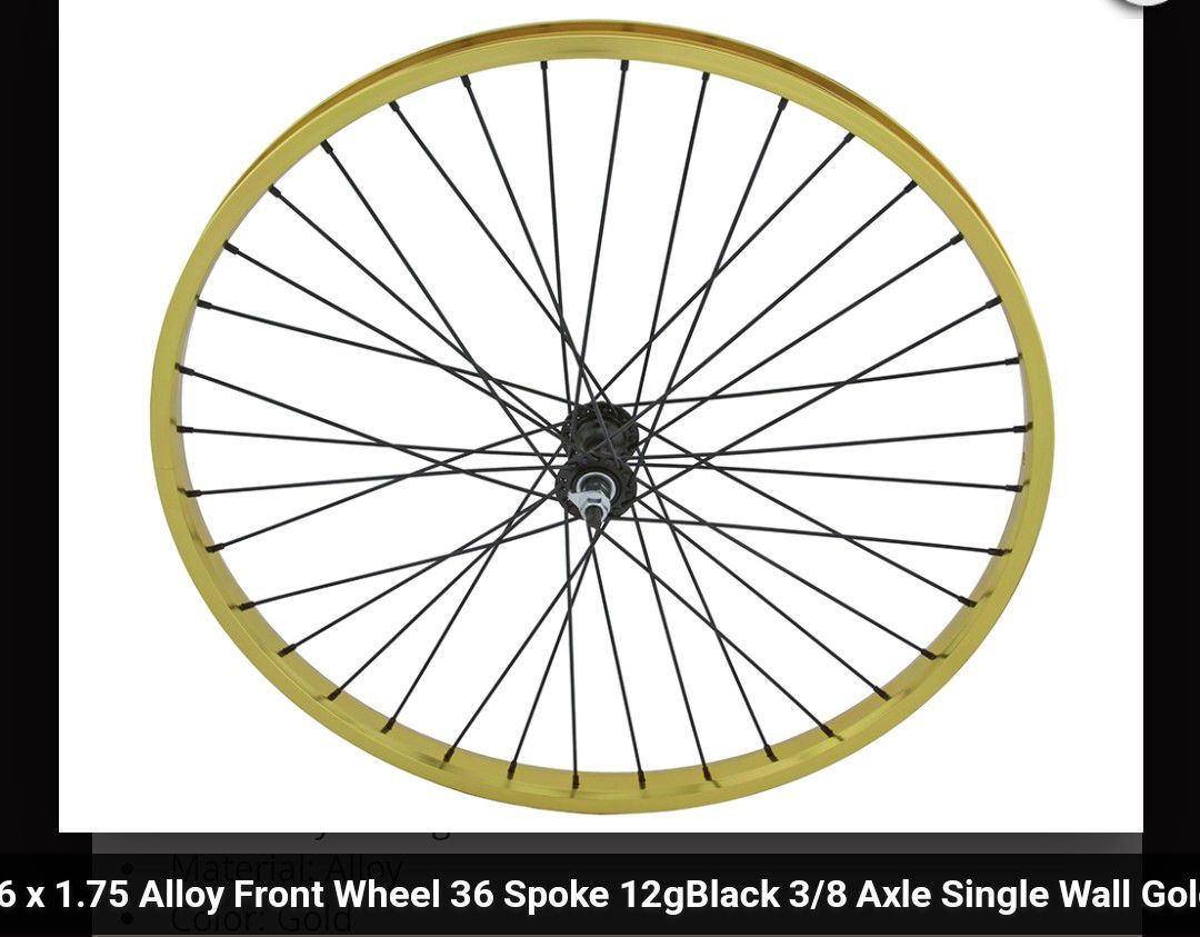 NEW GOLD ALLOY 26" BEACH CRUISER BICYCLE RIMS, FRONT AND REAR COMES AS SHOWN IN PICTURES