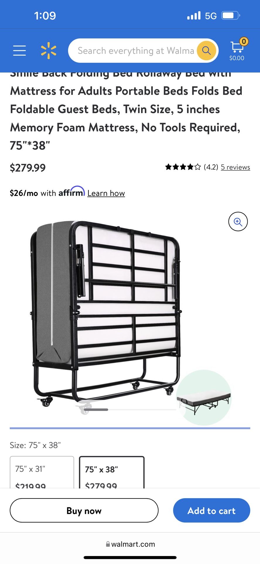 Smile Back Folding Bed Rollaway Bed with Mattress for Adults Portable Beds Folds Bed Foldable Guest Beds, Twin Size, 5 inches Memory Foam Mattress, No