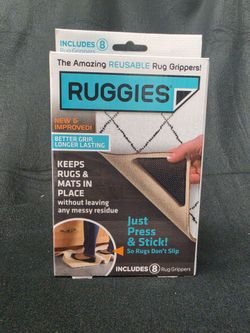 RUGGIES Reusable Rug Grippers 8 Pack Non-Slip Rug & Mat Corner Grips New