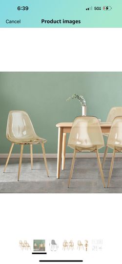  Chair with Metal Legs, Set of 4, Amber Transparent