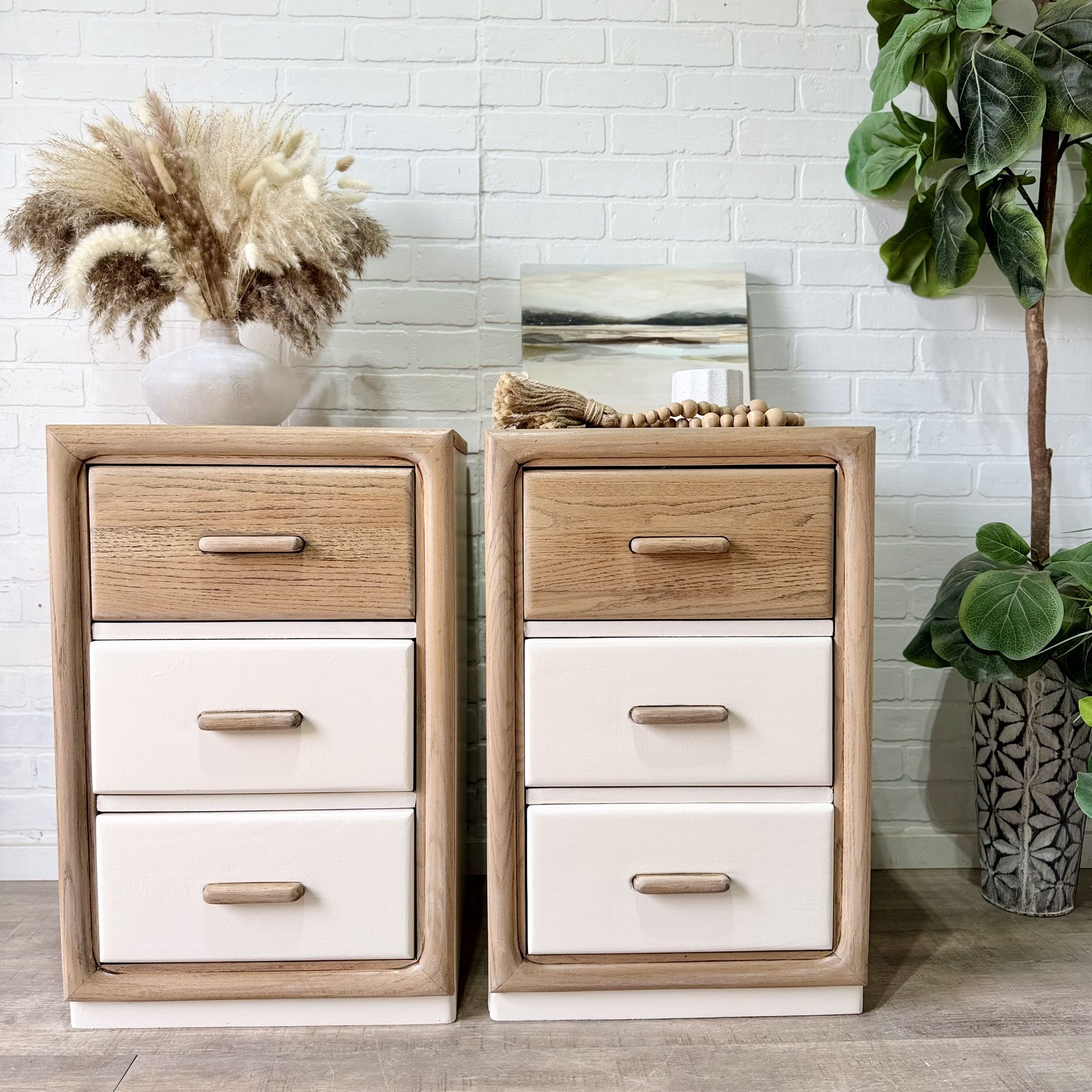 Vintage Solid Oak Matching Nightstands