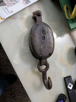 Antique wood block tackle pulley