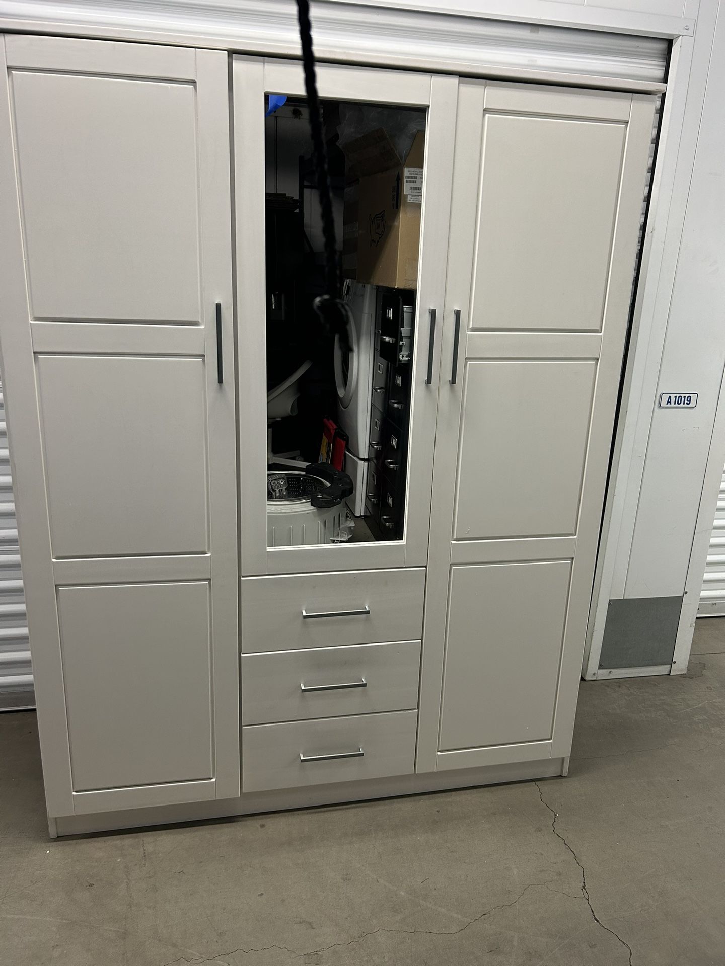 Wardrobe Armoire 100% Solid Wood With Mirror 3 Drawers