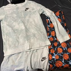 L Nike Sweatshirt & Shorts (In kids) & Basketball Pajama pants (size 10-12)