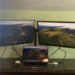 2 HD monitors + Dual stand + Desk