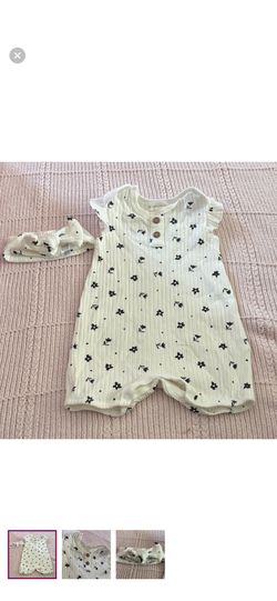 Willow & Whimsy White Baby Romper With Matching Headband