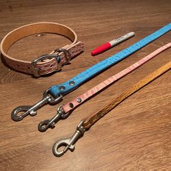 Small or Medium Dog Genuine Leather Leash or Collar Set