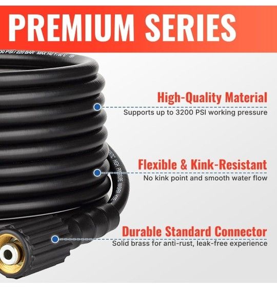 Pressure Washer Hose 50FT 1/4" M22 Brass