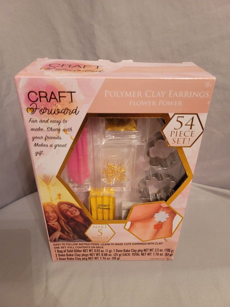 New, Craft Forward 54 Piece Set Polymer Clay Earrings Flower Power, Make 5 Pairs of Earrings! Includes Everything You Need!