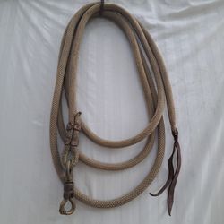 Vintage 13 foot Heavy Duty Rope Lead with Brass Twist Snap Hook and Split Leather Popper