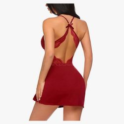 Women's Sexy Lingerie Lace Babydoll V Neck Chemise Nightgown Sleepwear Full Slip Nightie Dress