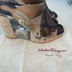 Ferragamo Snakeskin Wedges Size 7.5