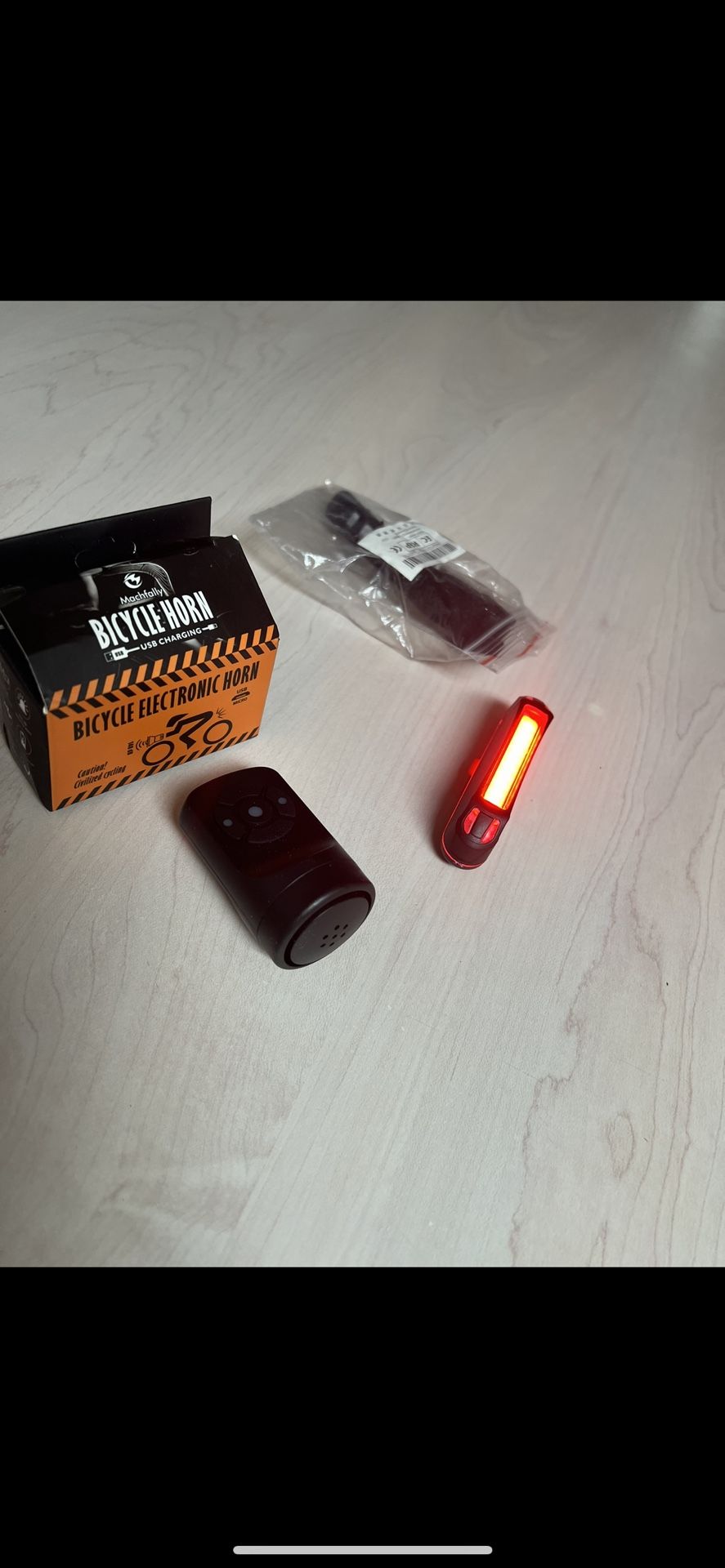 Bicycle Rechargeable 5 Sound Horn with Motion Activated Alarm + Multicolor Strobe Rear Safety LED both for $30 BRAND NEW