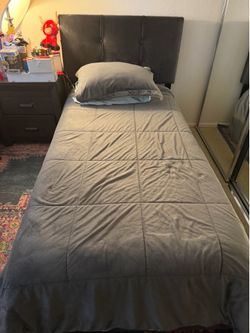 Twin Bed Frame with Upholstered Headboard – Excellent Condition 2-Set including mattress