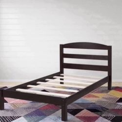 Twin Size Bed, Wood Platform Bed Frame, Espresso