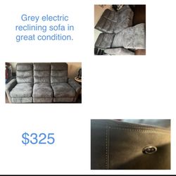 Electric Reclining Sofa Grey Suede