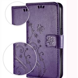 Compatible with iPhone 12 Pro Max (6.7 inch,2020 Release),Wallet Case for Women and Girls with Card Holder,[Embossed Butterfly Flower] Pu Leather Flip