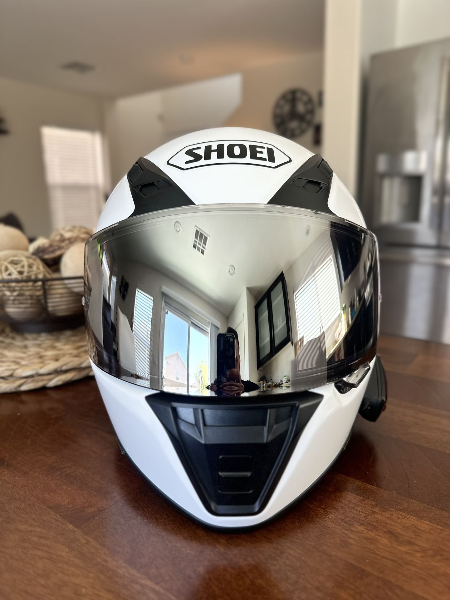 Shoei RF-SR Gloss White Racing Motorcycle Helmet Size L w/Cardo Freecom 4X