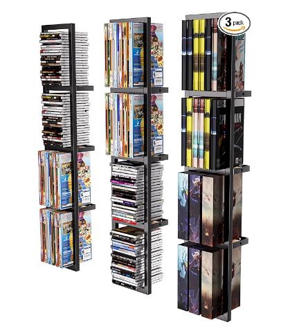 Metal Media Storage Rack 3 Piece Set Size 34 x 6.28 x 0.99 inche (Black)