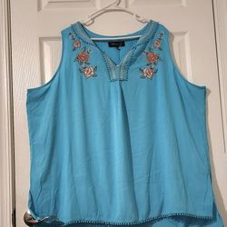 Embellished Blue Sleeveless Blouse