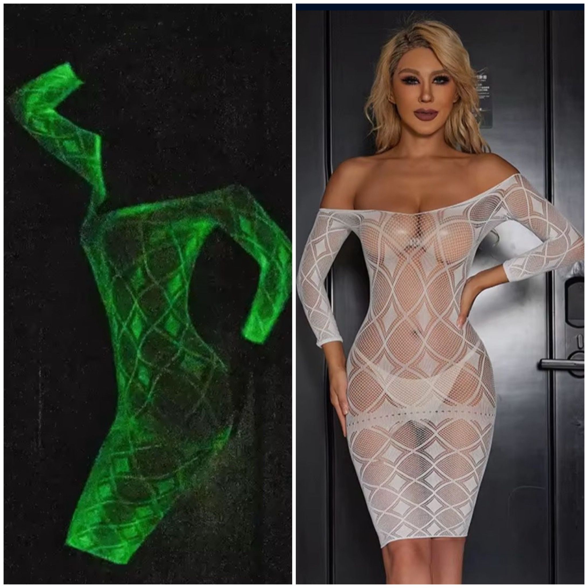 Women Glow in The Dark Fishnet Bodysuit