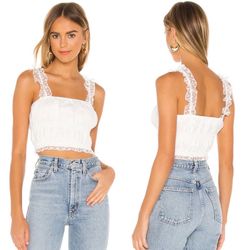 Camila Coelho Eugenie jacquard organza ruffled crop top size S small