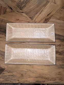 Set of 2 Rectangular Ceramic Serving Trays