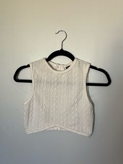 White Cable Knit Sleeveless Crop Top