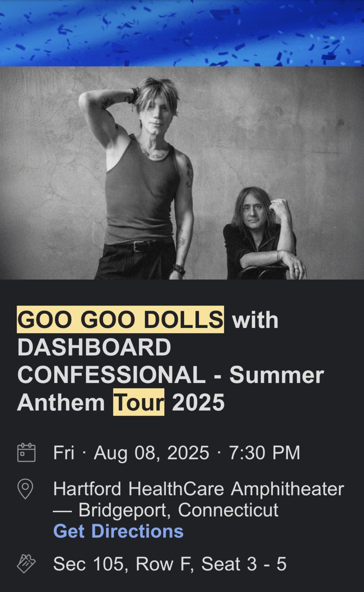 Goo Goo Dolls Tickets Aug. 8th Bridgeport,Ct.
