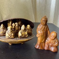 Lot of Two Vintage Japanese Celluloid Diorama Art  - ClamShell and Statue of God