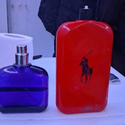 2 Half Bottles Of Blu And Red Polo Cologne 