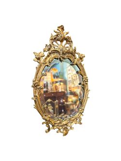 19th Century Miniature Rococo Gilt Bronze Oval Beveled Mirror