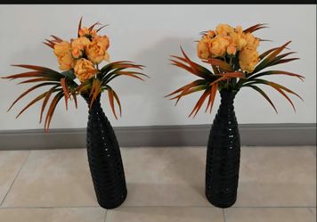 *** SPECIAL *** PAIR of 24" Black Ceramic Floor Vases with Begonias / Sword Grass (1 for $35 /2 for $60) @ Lasting Creations