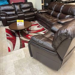 Madrid Brown Leather Reclining 3 Piece Living Room Sets---$1599---Unreal Pricing!!!---No Credit Needed Financing Available 