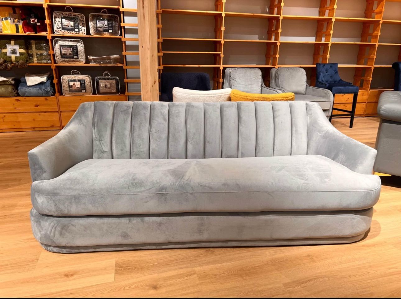Brand New Channel Tufted Upholstered Performance Velvet Sofa in Gray sofa for living room,office sofa