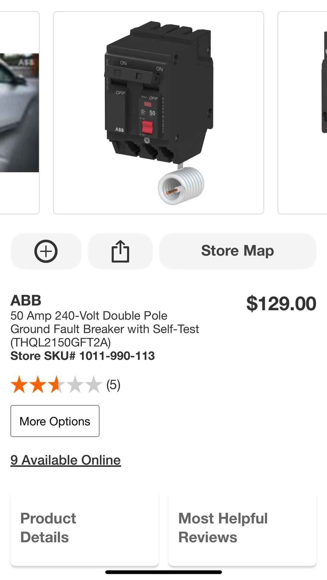 ABB 50 Amp 240-Volt Double Pole Ground Fault Breaker