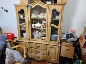 White Oak China Cabinet Aprox Height 70" Width 16" Length 54"