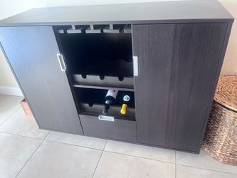 Dark Brown Wood Bar Cabinet with Wine Rack