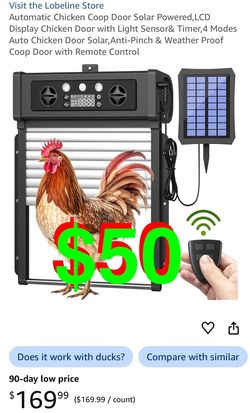 Automatic Chicken Coop Door Solar Powered, LCD Display Chicken Door with Light Sensor& Timer, 4 Modes Auto Chicken Door Solar,Anti-Pinch & Weather Pro