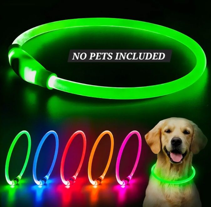 Flashseen LED Dog Collar, USB Rechargeable Glowing Lighted Up Collar, Green