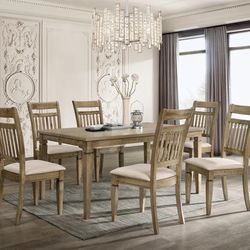 White Gold Dining Table with 6 Cushion Chairs