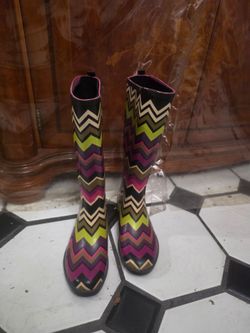 Missoni by Target ZigZag Chevron Print Multicolored Rubber Rain Long Boots Size 3 girls size