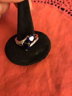 Double heart Sapphire color Sterling silver ring