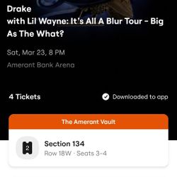 Drake Concert Tickets (2) For Sale (All Inclusive Drinks & FOOD)