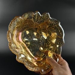 Vintage Indiana Glass Loganberry Carnival , Iridescent Bon Bon Goldtone