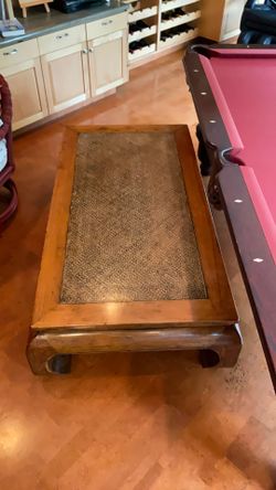 Exotic hardwood table from Indonesia with beautiful inlay surface