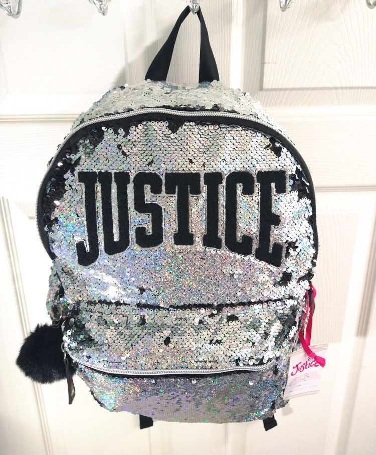 Justice ~ Backpack w/Metallic Silver & Black Flip Sequins *NWT*