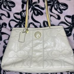 Cream Coach Leather Tote 