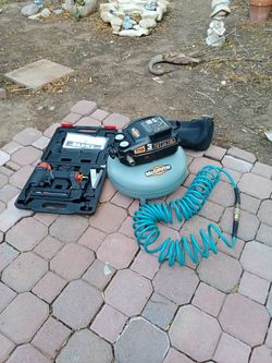 Bundle Deal 3 gallon McGraw pancake compressor/ Hose with bag/ Banks pneumatic Brad Nail Gun Brand New